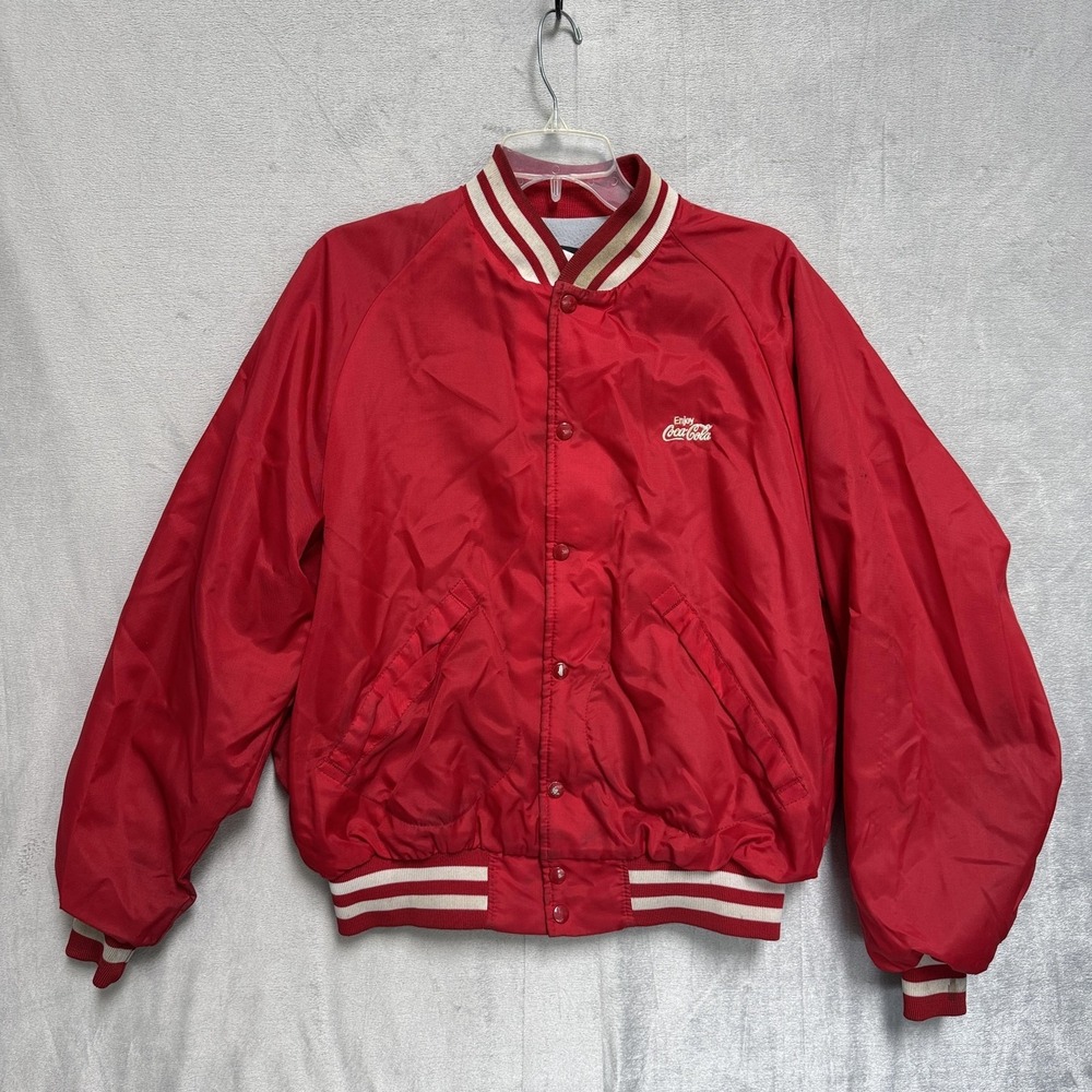 Vintage Dunbrooke Jacket Mens Large Red Satin Varsity Coca Cola Pla-Jac USA‎ 80s